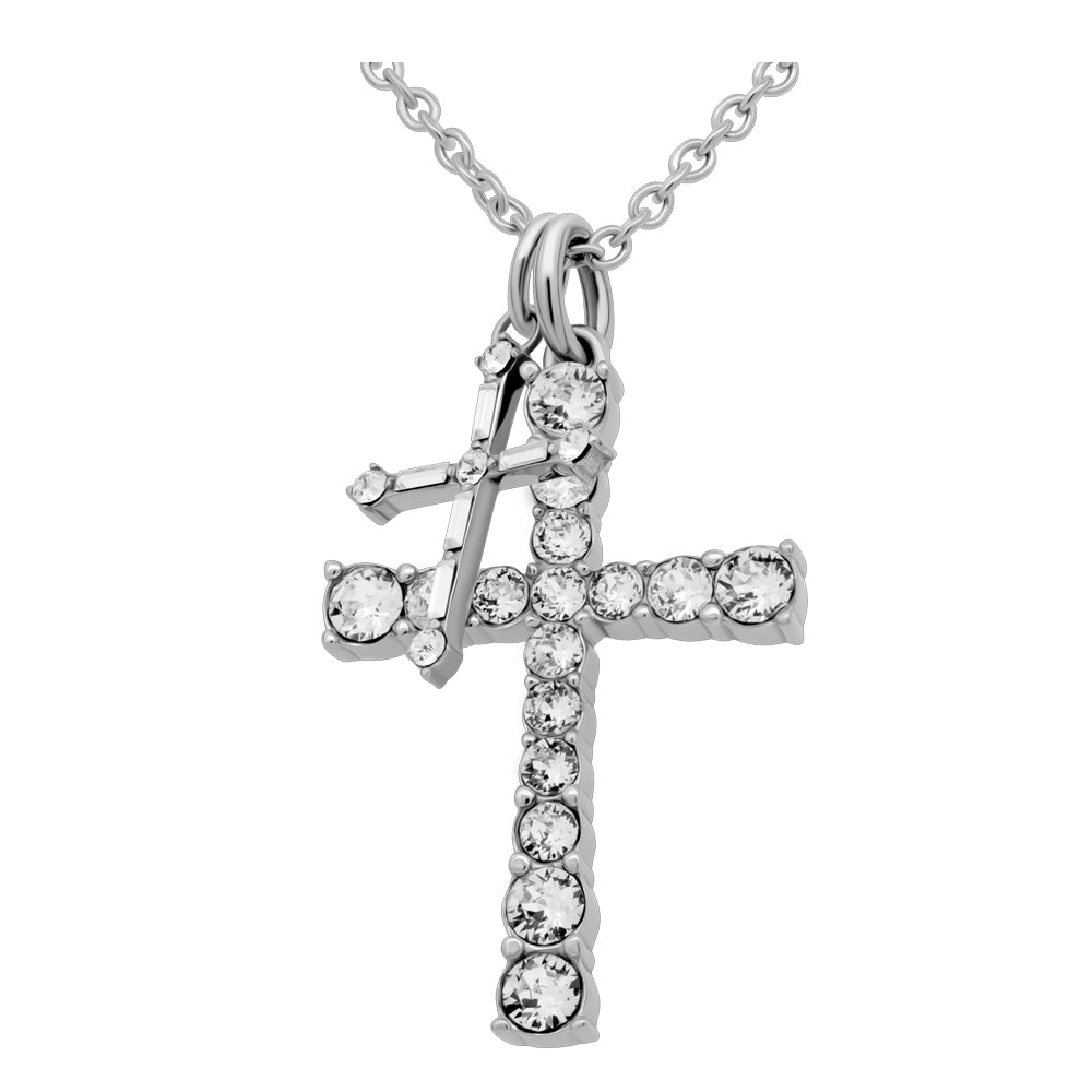 Women's Double Cross Crystal Pendant Necklace – Faith & Strength Design