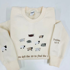 Embroidered Sheep He Left The 99 To Find The 1 Sweatshirt