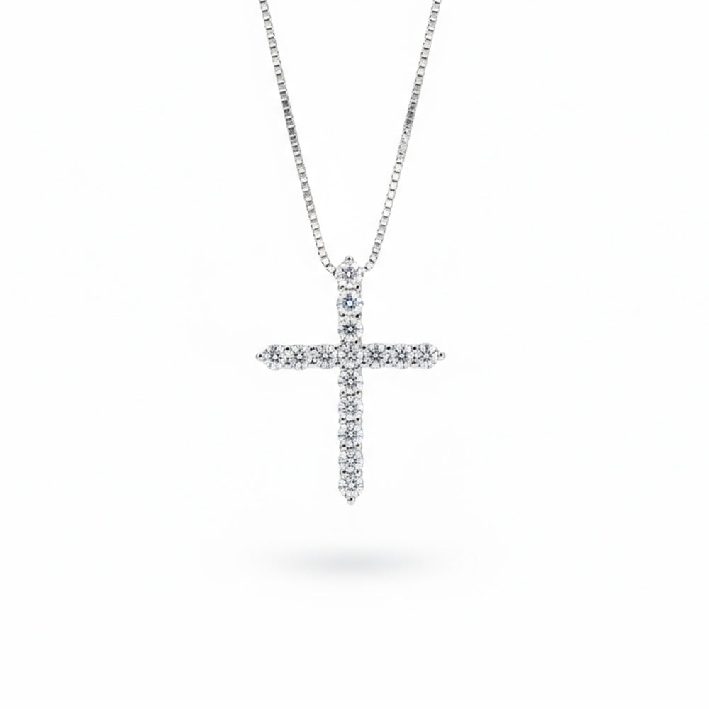 Sterling Silver Moissanite Cross Pendant Necklace – Christian Faith & Eternal Light