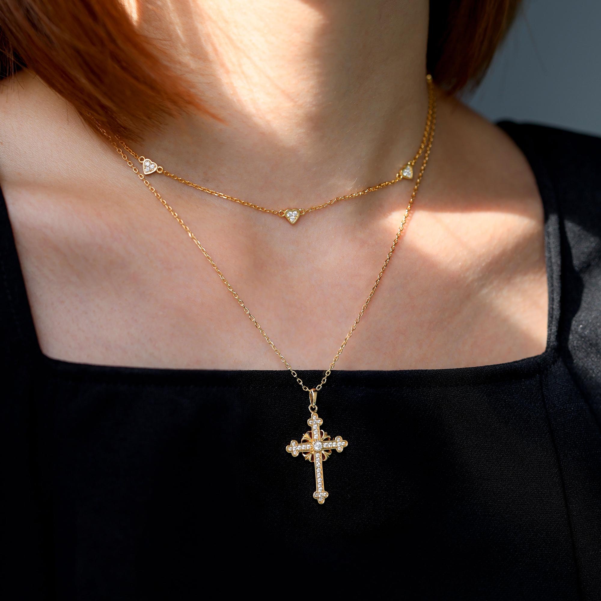 Classic Radiance Cross Pendant Necklace with Sparkling Stones