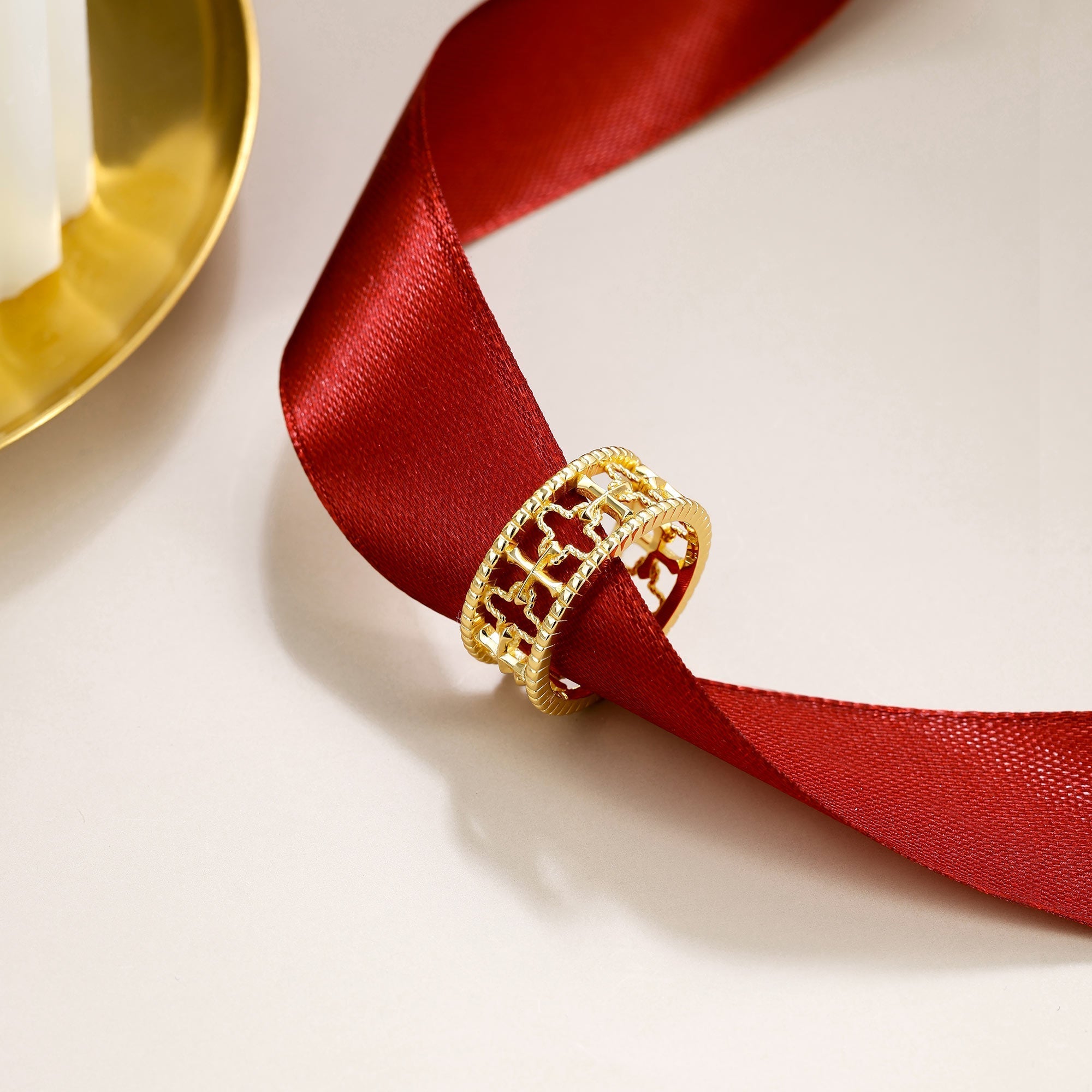 Cross and Four-Leaf Clover Statement Ring