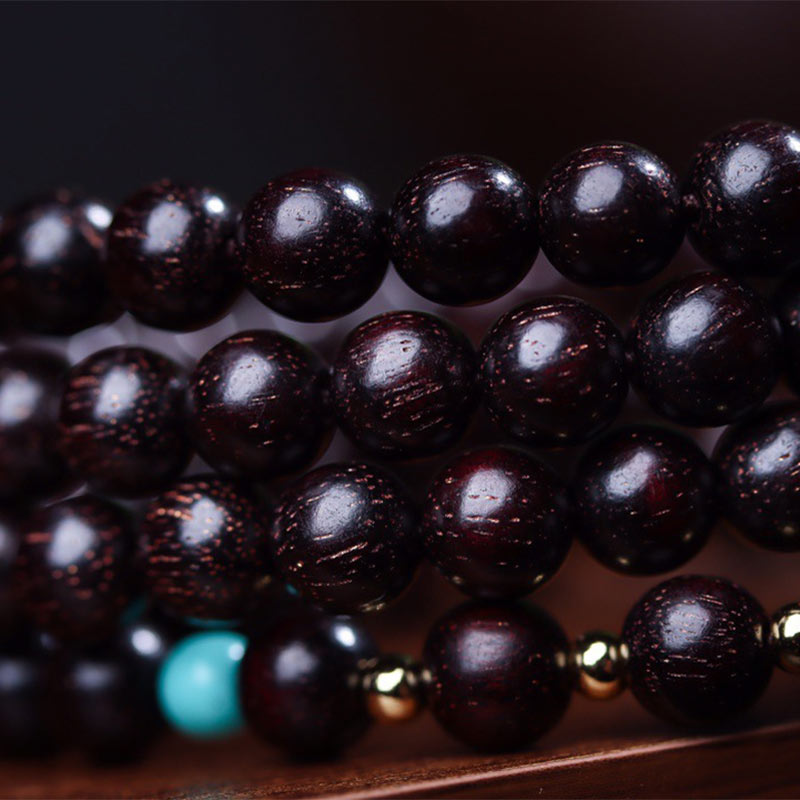 Faith Nova 108 Mala Beads Tibetan Small Leaf Red Sandalwood Lotus Balance Bracelet