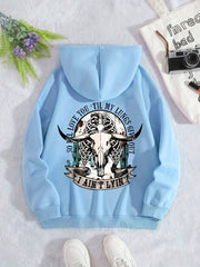 Women's Skull Hoodie – Fleece-Lined with Drawstring & Kangaroo Pocket, Ideal for Fall & Winter Casual Wear