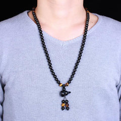 Faith Nova Natural Black Obsidian Rainbow Obsidian Gourd Blessing Bracelet Mala