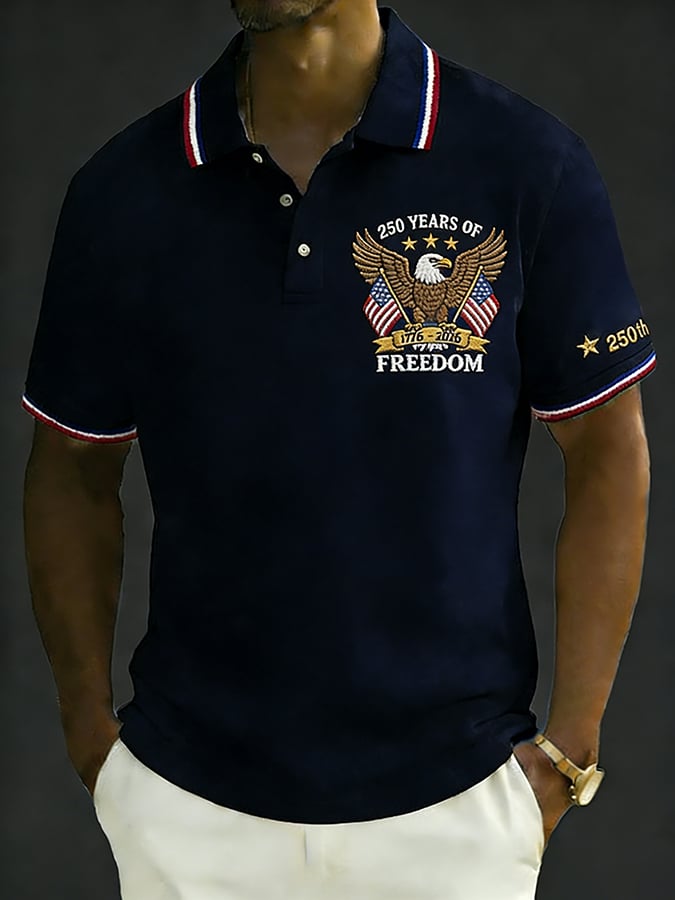 Men's Retro 250th Anniversary of the United States Print  Independence Day Cross Print Polo Shirt