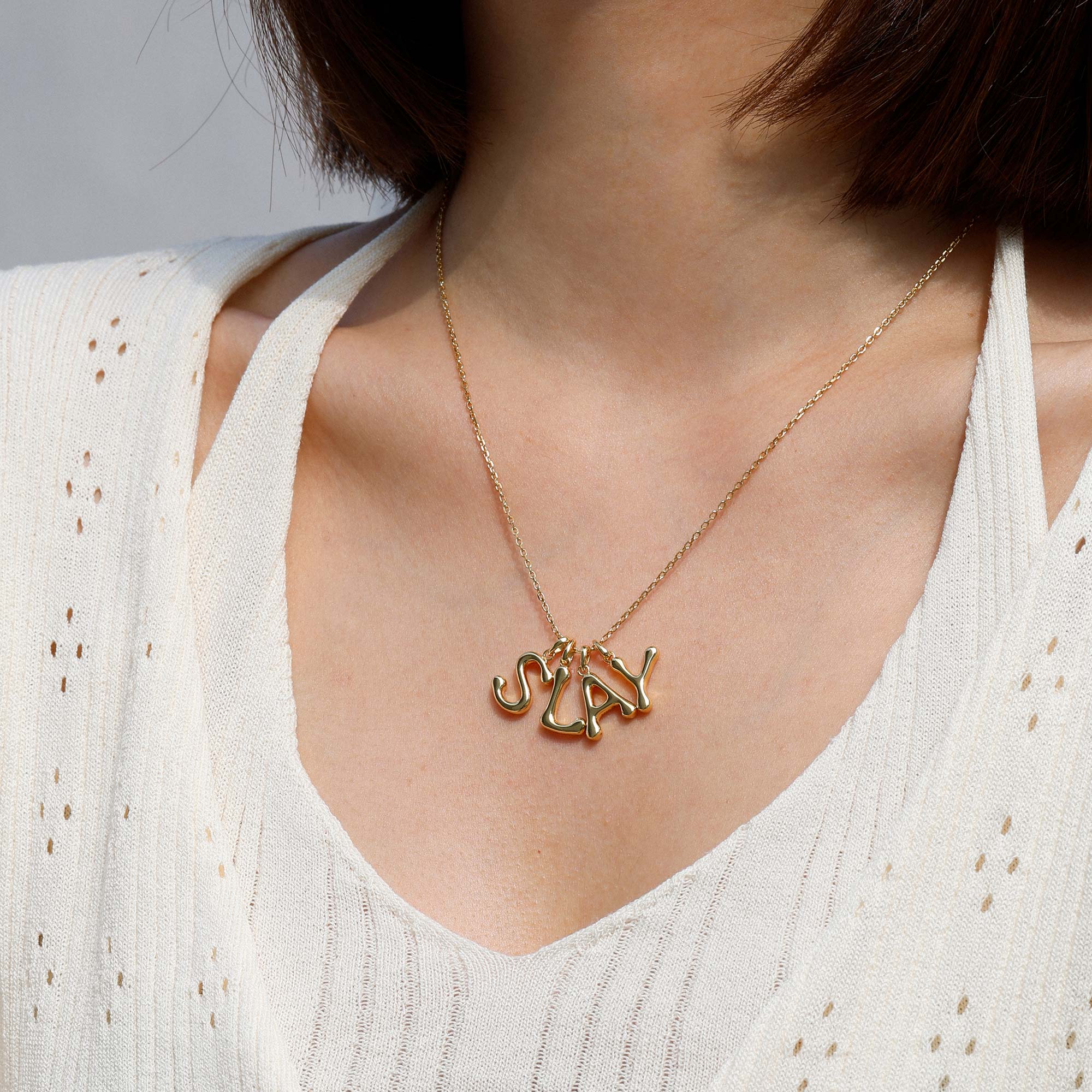 Bubble Initial Letter Y Pendant Necklace