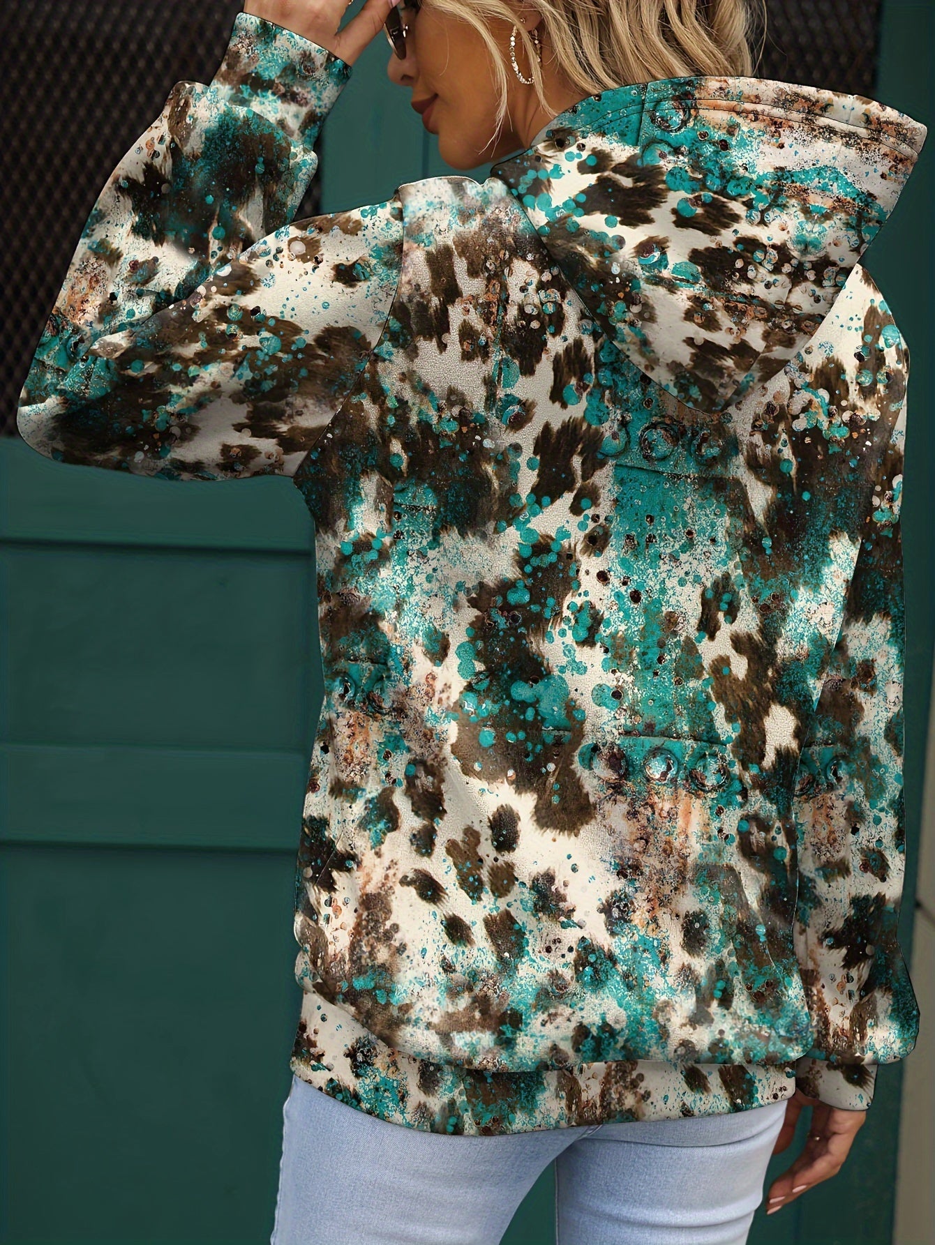 Women's Autumn Winter Hooded Lounge Top – Christmas Tree & Slogan Print, Casual Long Sleeve Pullover