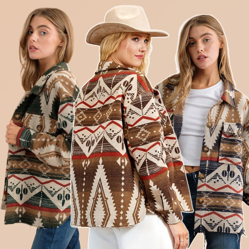2026 NEW Women’s Southwestern Aztec Shacket – Boho Western Fall Jacket