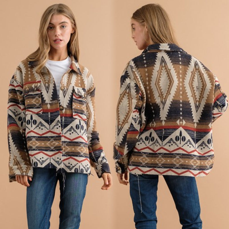 2026 NEW Women’s Southwestern Aztec Shacket – Boho Western Fall Jacket