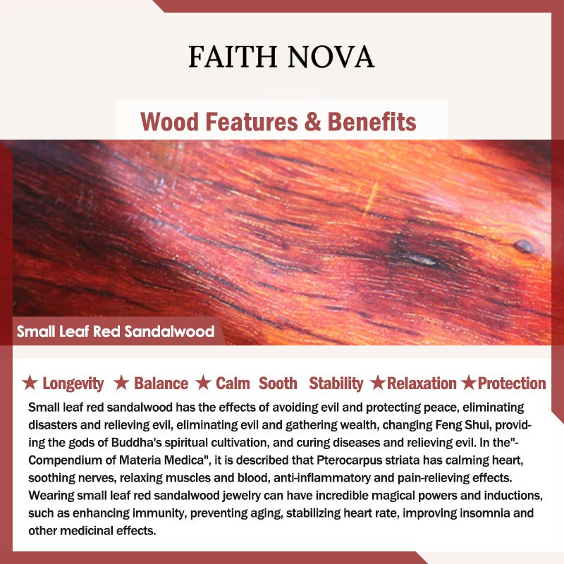 Faith Nova 108 Mala Beads Tibetan Small Leaf Red Sandalwood Lotus Balance Bracelet