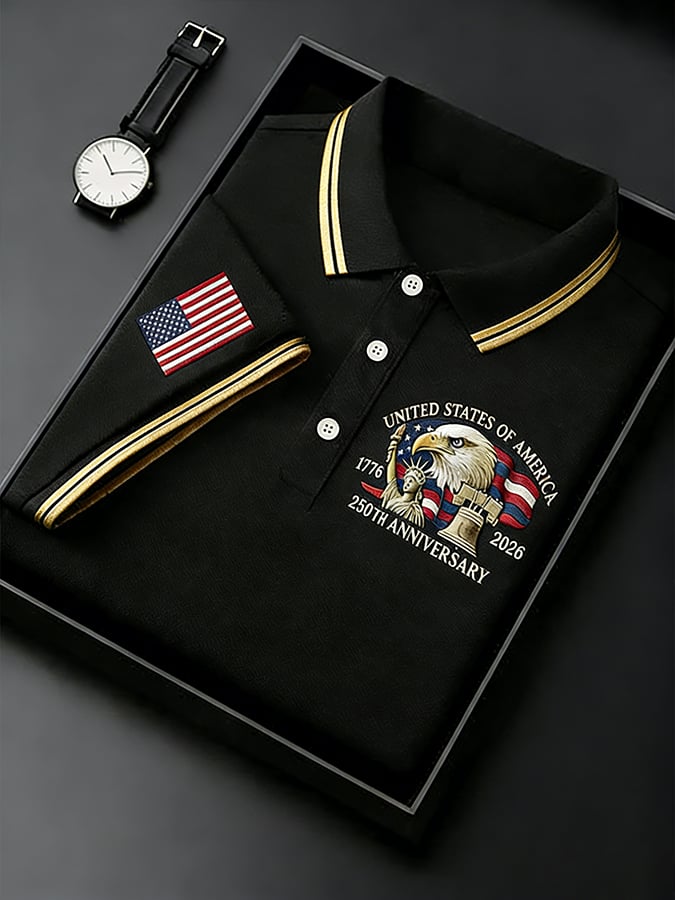 Men's Retro 250th Anniversary of the United States Print  Independence Day Cross Print Polo Shirt