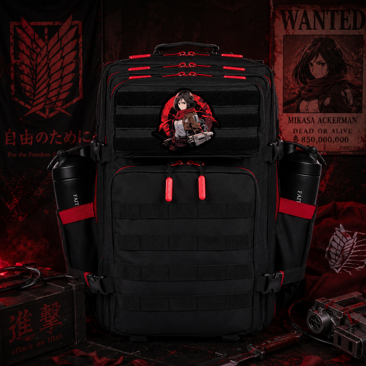 AOT Anime Patch EDC Performance Backpack 35L / 45L - Black Red