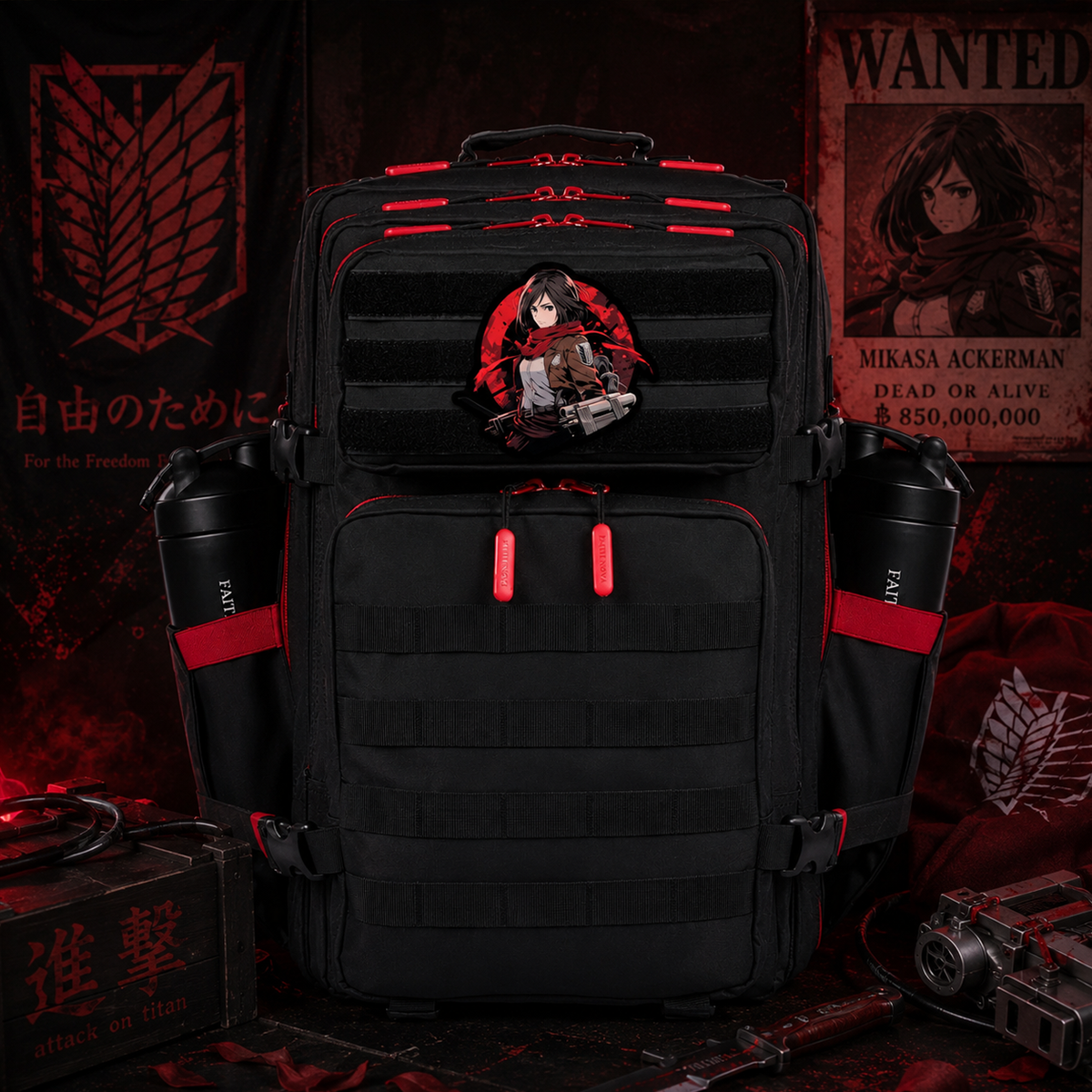 AOT Anime Patch EDC Performance Backpack 35L / 45L - Black Red