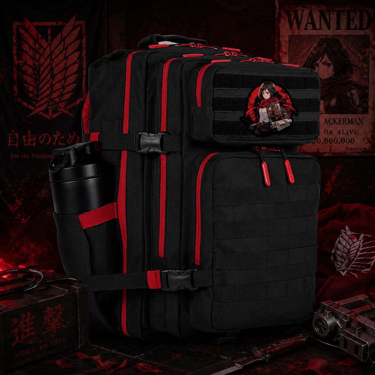 AOT Anime Patch EDC Performance Backpack 35L / 45L - Black Red