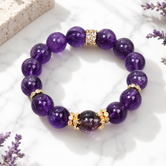 Natural Amethyst Crystal Bracelet – Purple Healing Stone Bead Bracelet