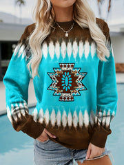 Women's Geometric Print Pullover Sweatshirt, Soft Long Sleeve Crew Neck – Ideal for Daily Wear and Layering