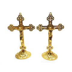 Gold Alloy Cross Ornament Stand with Rhinestones for Home, Office & Car Decor