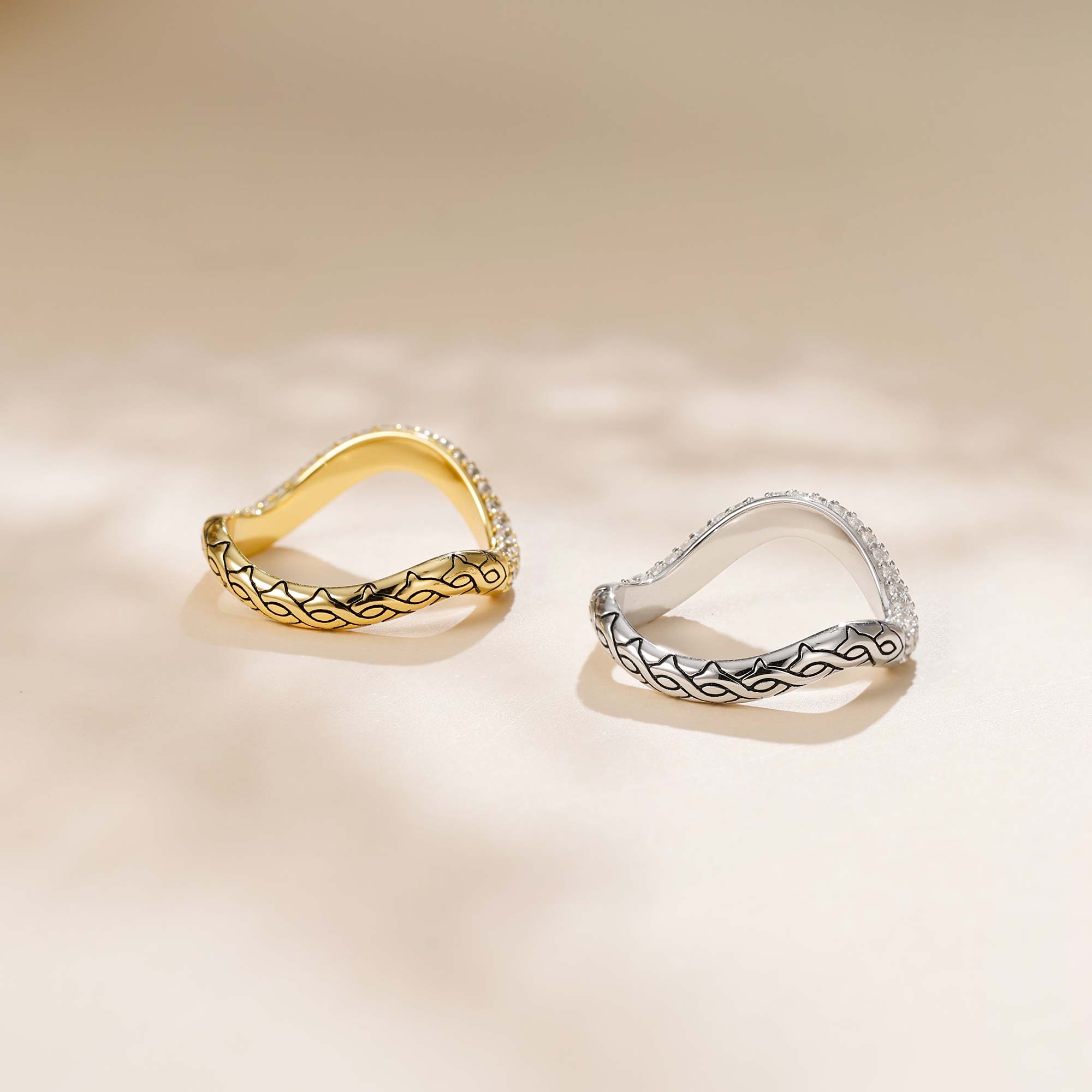 Pavé Wavy Enamel Statement Stacking Ring