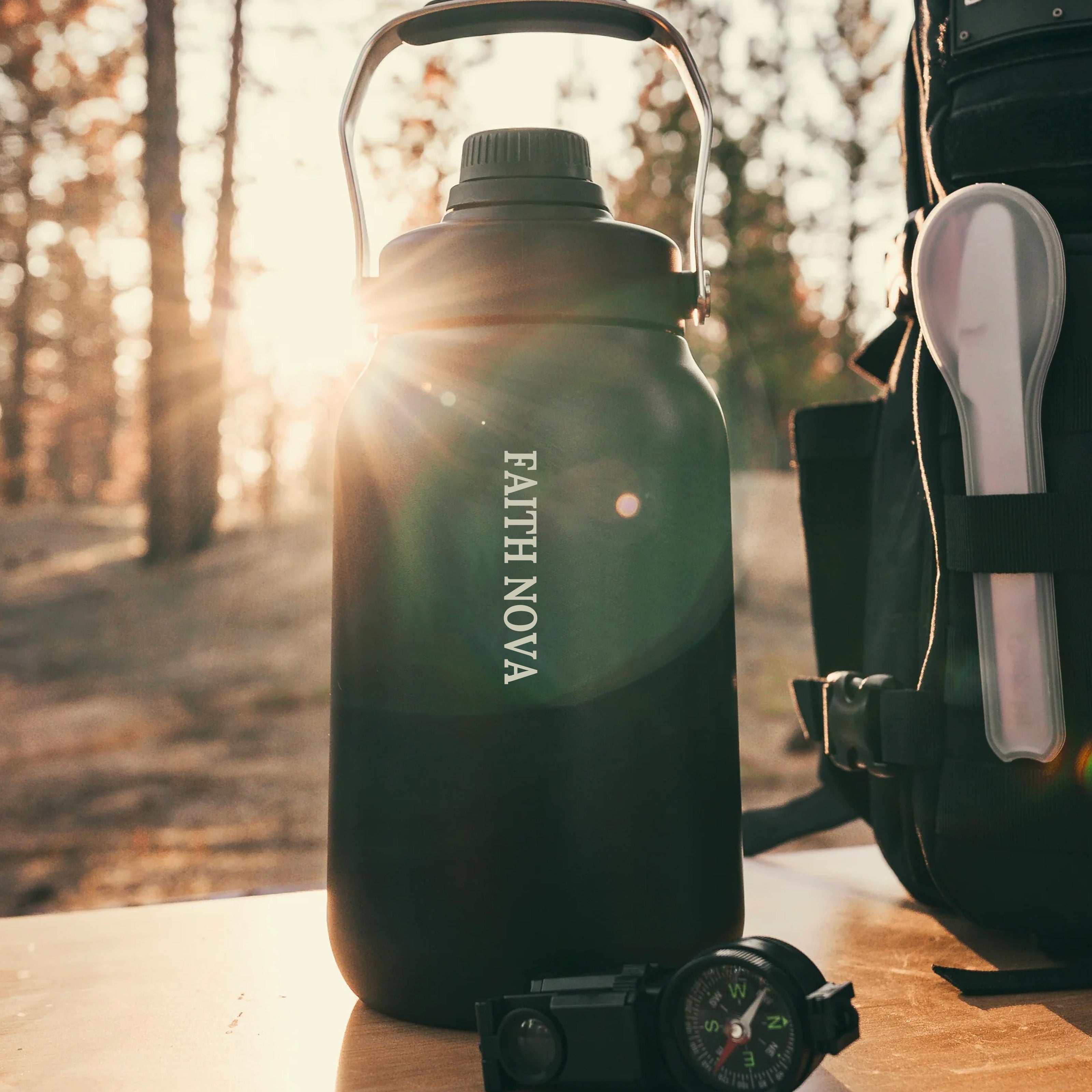 64OZ FLASK BLACK WHITE LETTERS