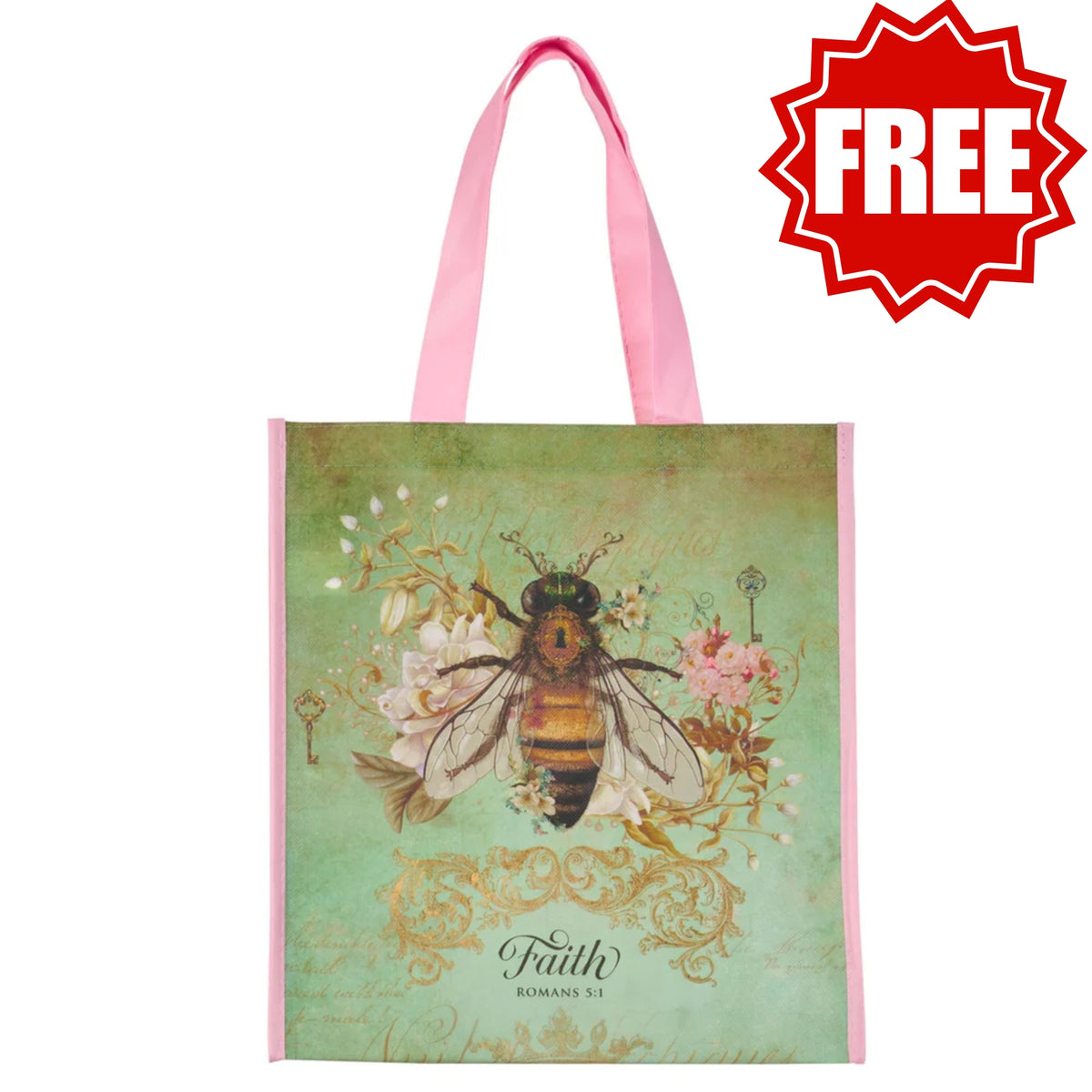 Faith Bee Green Non-Woven Coated Tote Bag - Romans 5:1