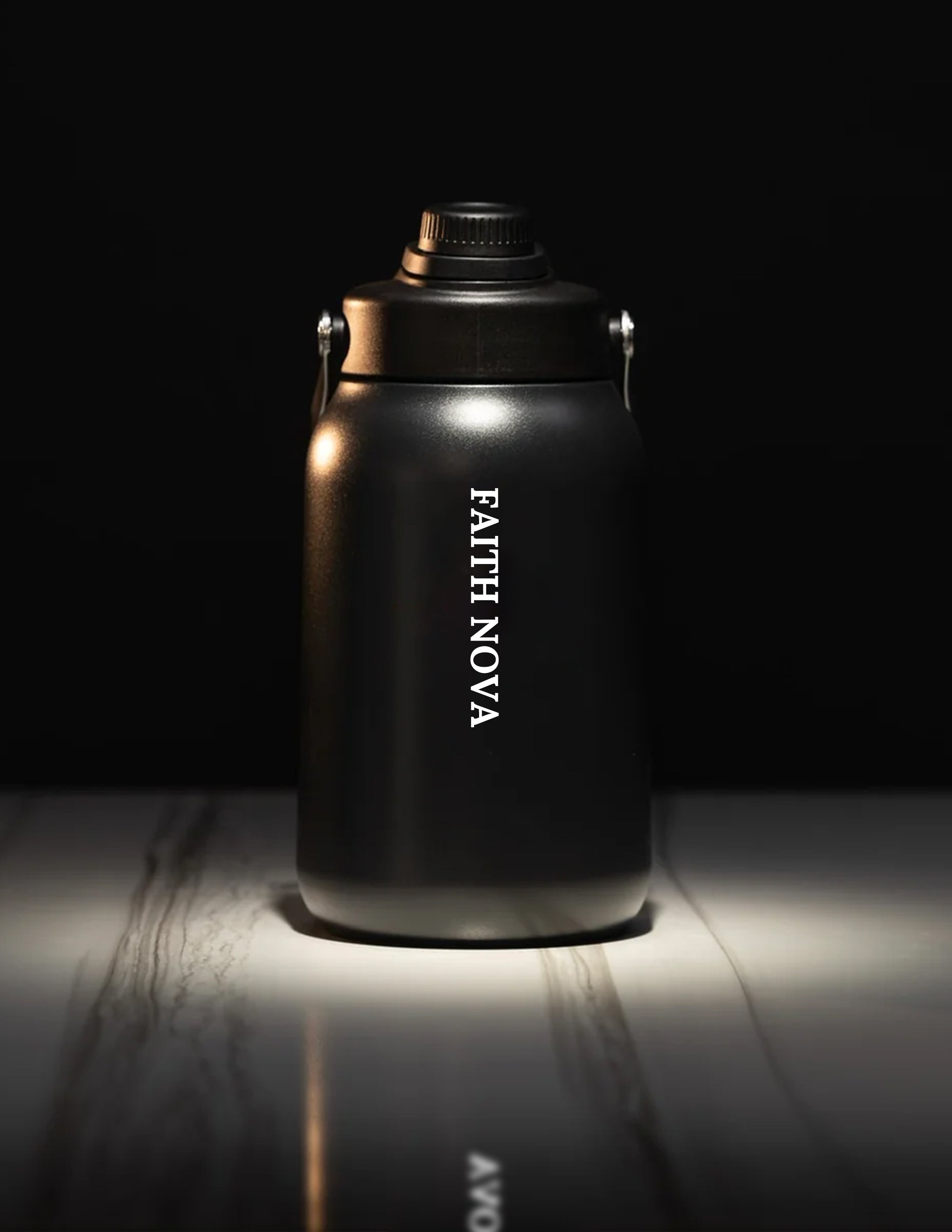64OZ FLASK BLACK WHITE LETTERS