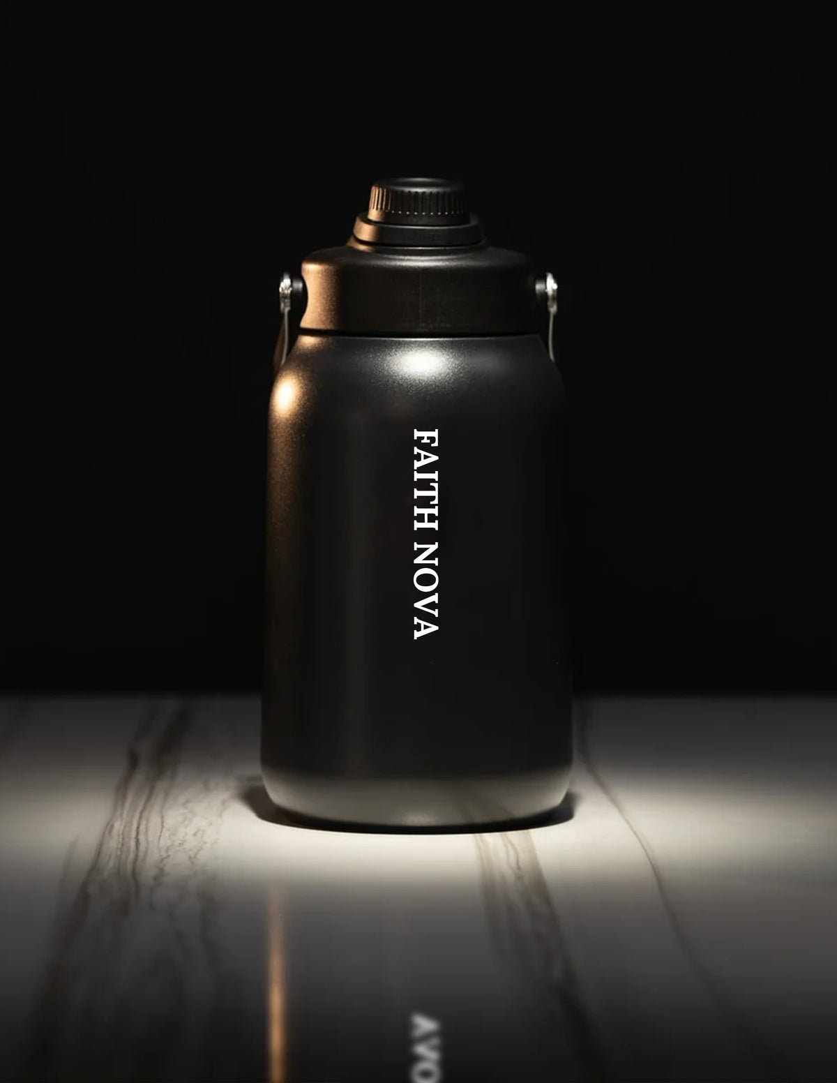 64OZ FLASK BLACK WHITE LETTERS