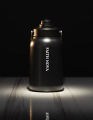 64OZ FLASK BLACK WHITE LETTERS
