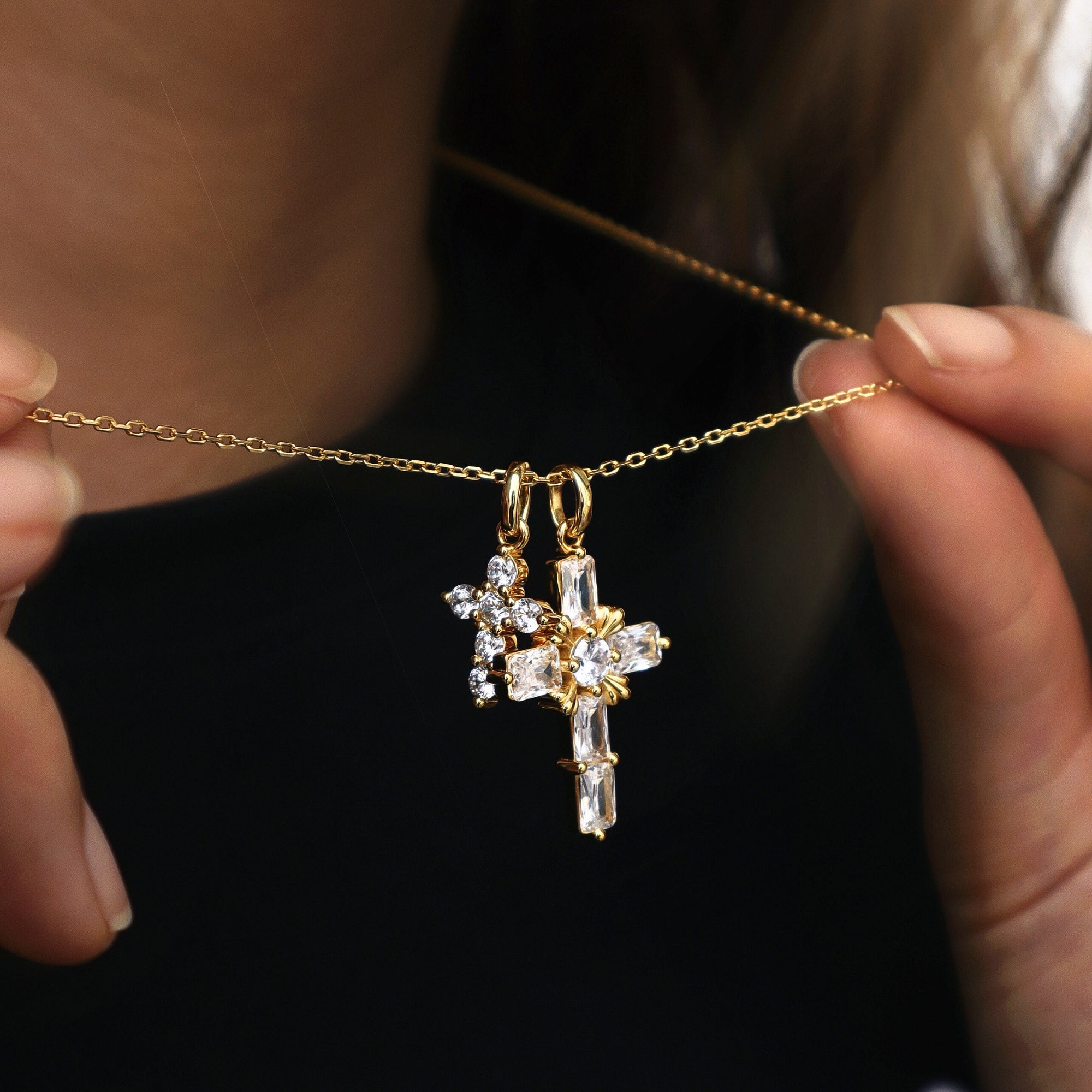 Byzantine Double Crosses Pendant Necklace