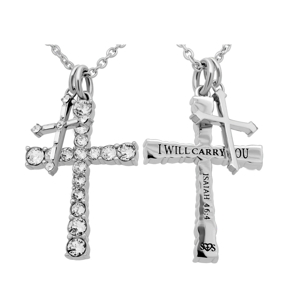 Women's Double Cross Crystal Pendant Necklace – Faith & Strength Design