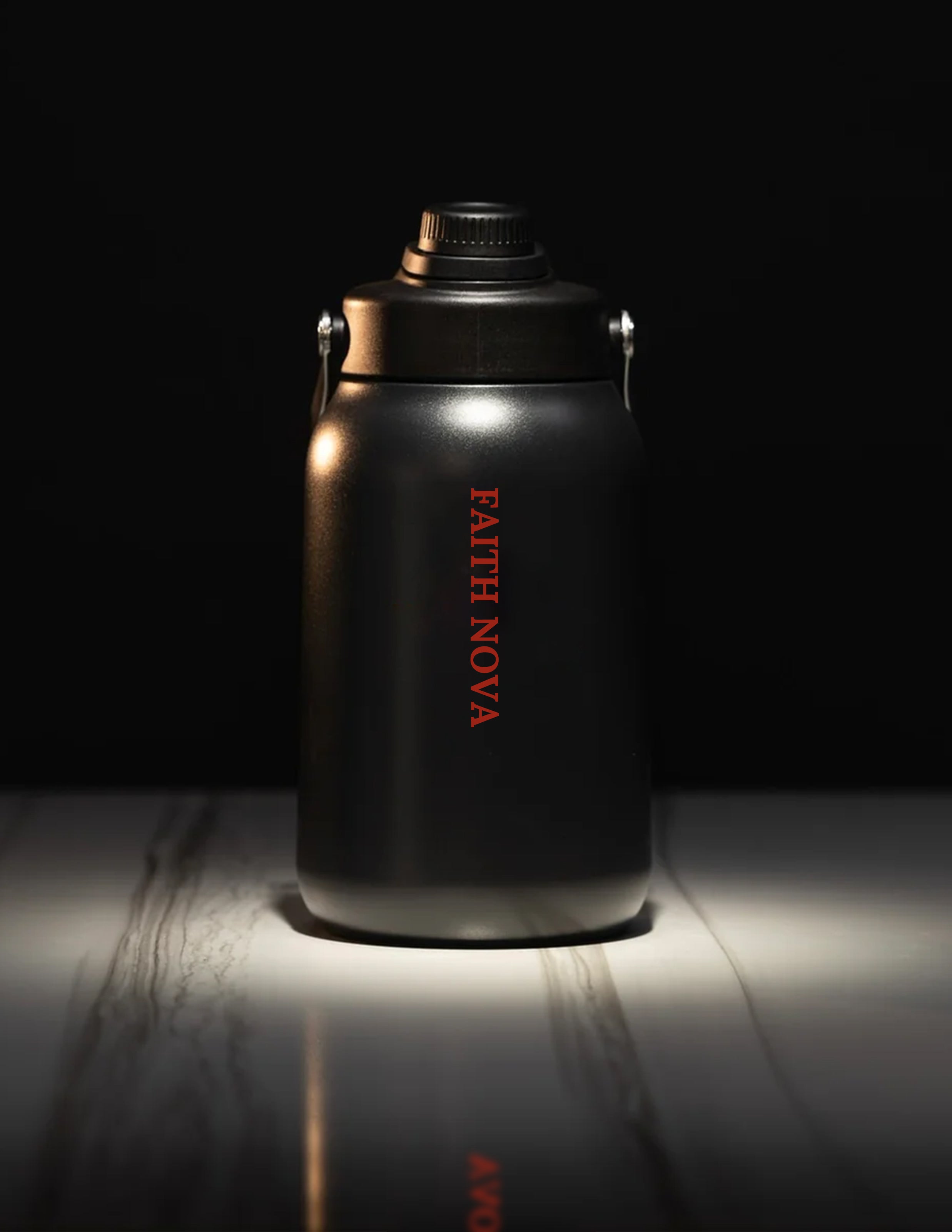 64OZ FLASK BLACK RED LETTERS