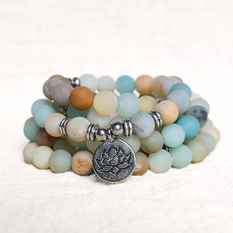 Faith Nova Tibetan Amazonite Stone Blessing Lotus Mala