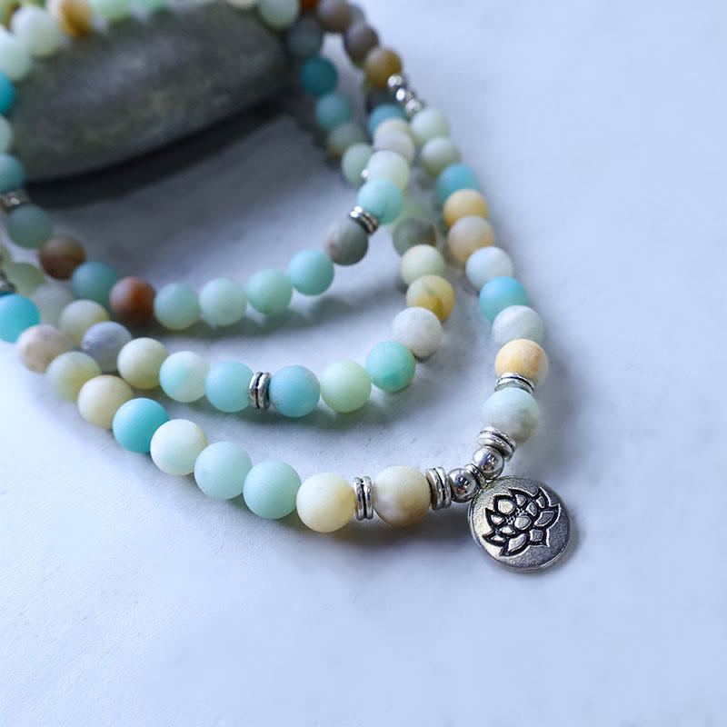 Faith Nova Tibetan Amazonite Stone Blessing Lotus Mala
