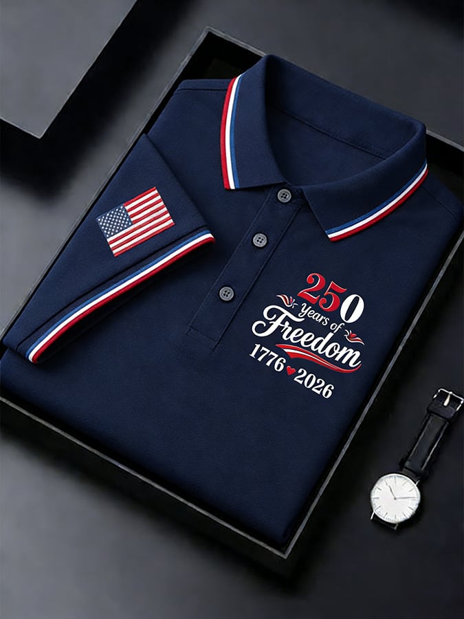 Men's Retro 250th Anniversary of the United States Print  Independence Day Cross Print Polo Shirt