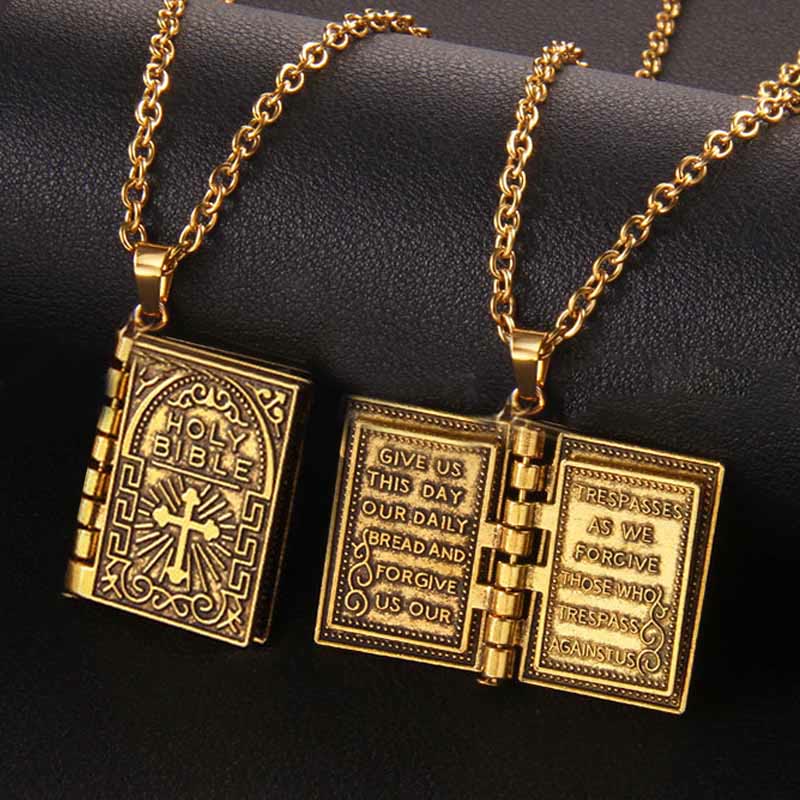 Turnable Cross Holy Bible Pendant Quality Necklace