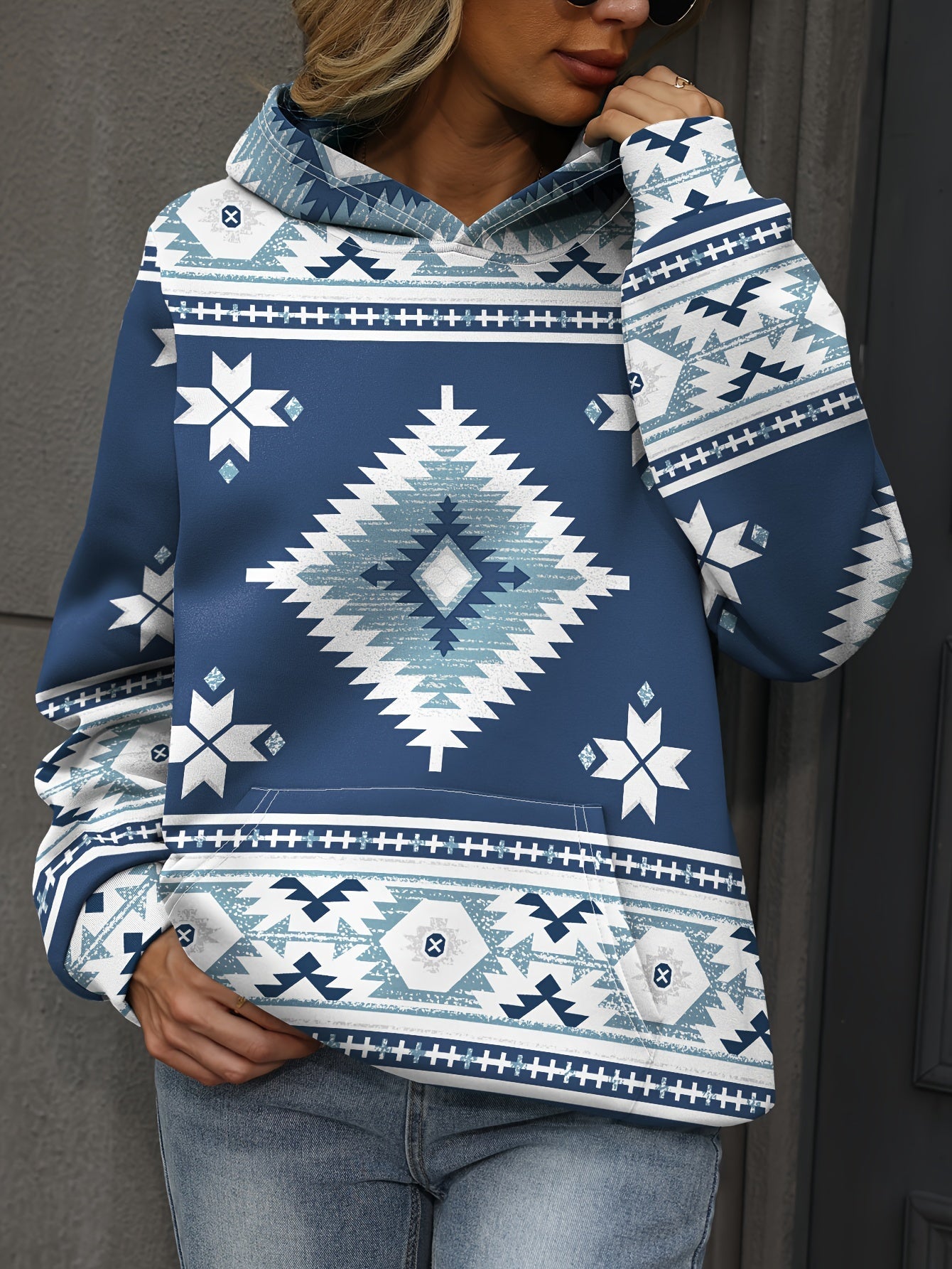 Graphic Print Kangaroo Pocket Hoodie, Casual Long Sleeve Hoodies Sweatshirt, Women's Clothing