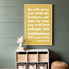 He Will Cover You | Framed Wooden Art