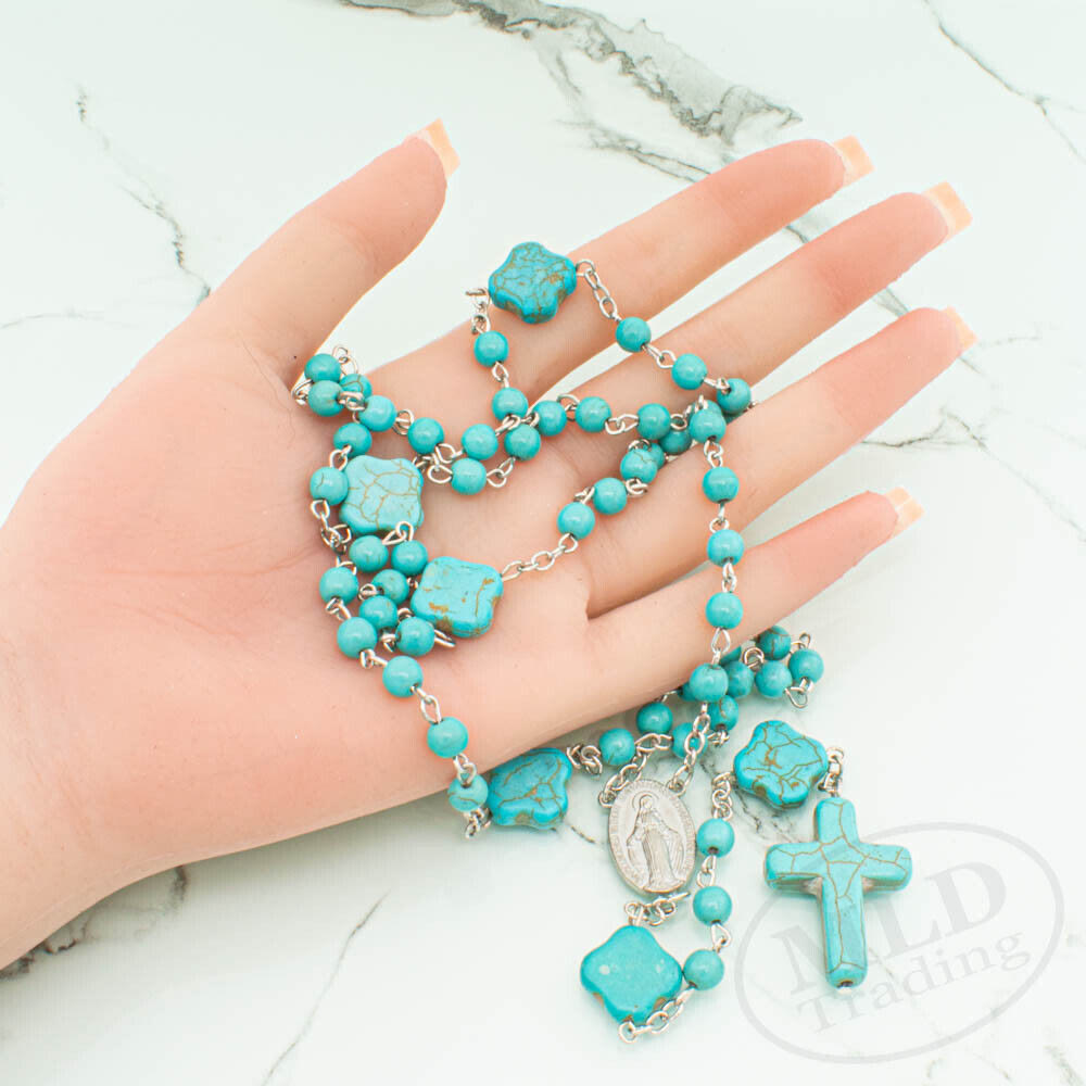 Turquoise Cross Blessing Rosary