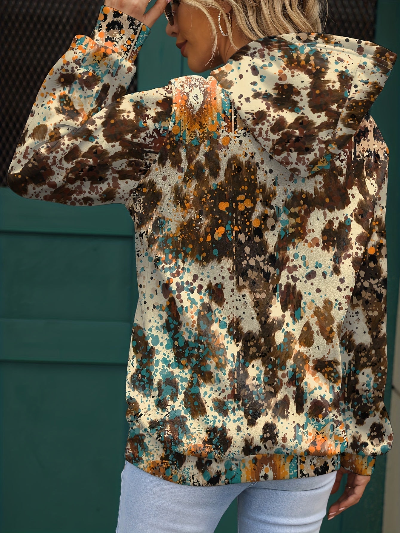 Women's Tie Dye Truck & Slogan Print Hoodie with Kangaroo Pocket, Long Sleeve for Fall & Winter