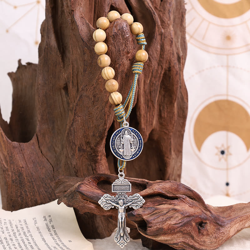 Olive Wood Beads with Saint Benedict Medal & Crucifix Pocket Rosary