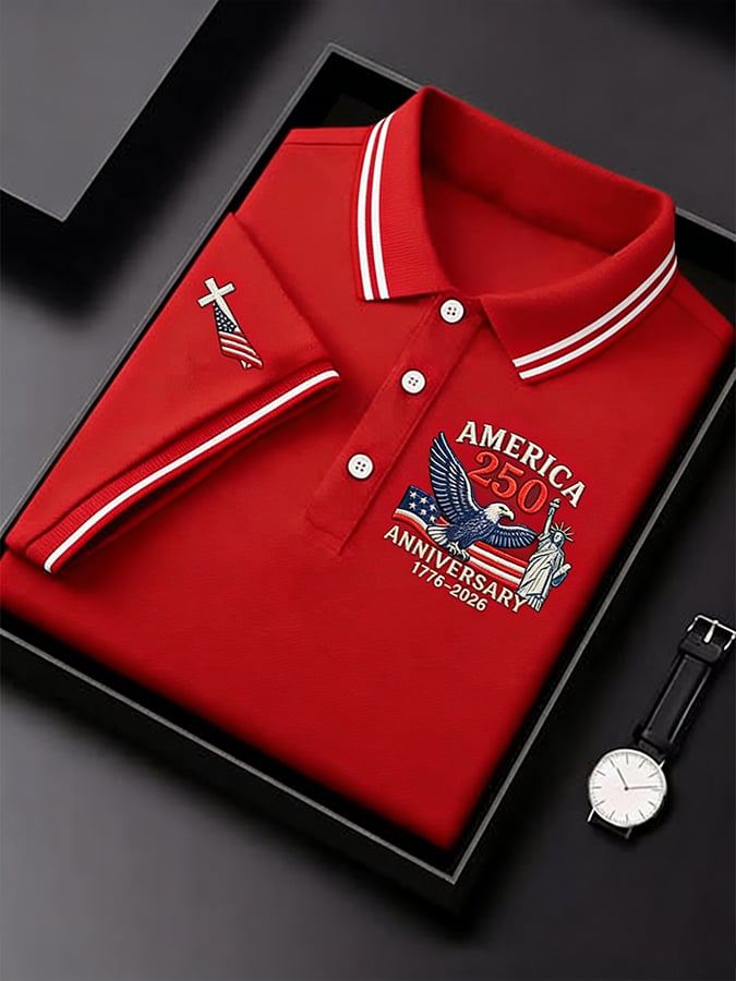 Men's Retro 250th Anniversary of the United States Print  Independence Day Cross Print Polo Shirt