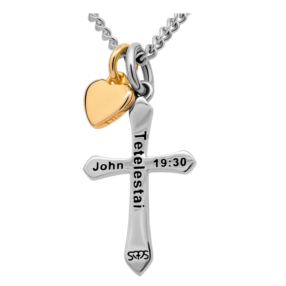 Faith & Love Cross Necklace with Gold Heart Charm – Stainless Steel Christian Pendant