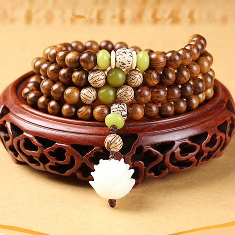 Faith Nova Tibetan Rosewood Lotus Mala Protection Calm Necklace Bracelet