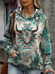 Women's Vintage Western Print Drop Shoulder Hoodie with Pocket – Soft, Cozy, Relaxed Fit Pullover