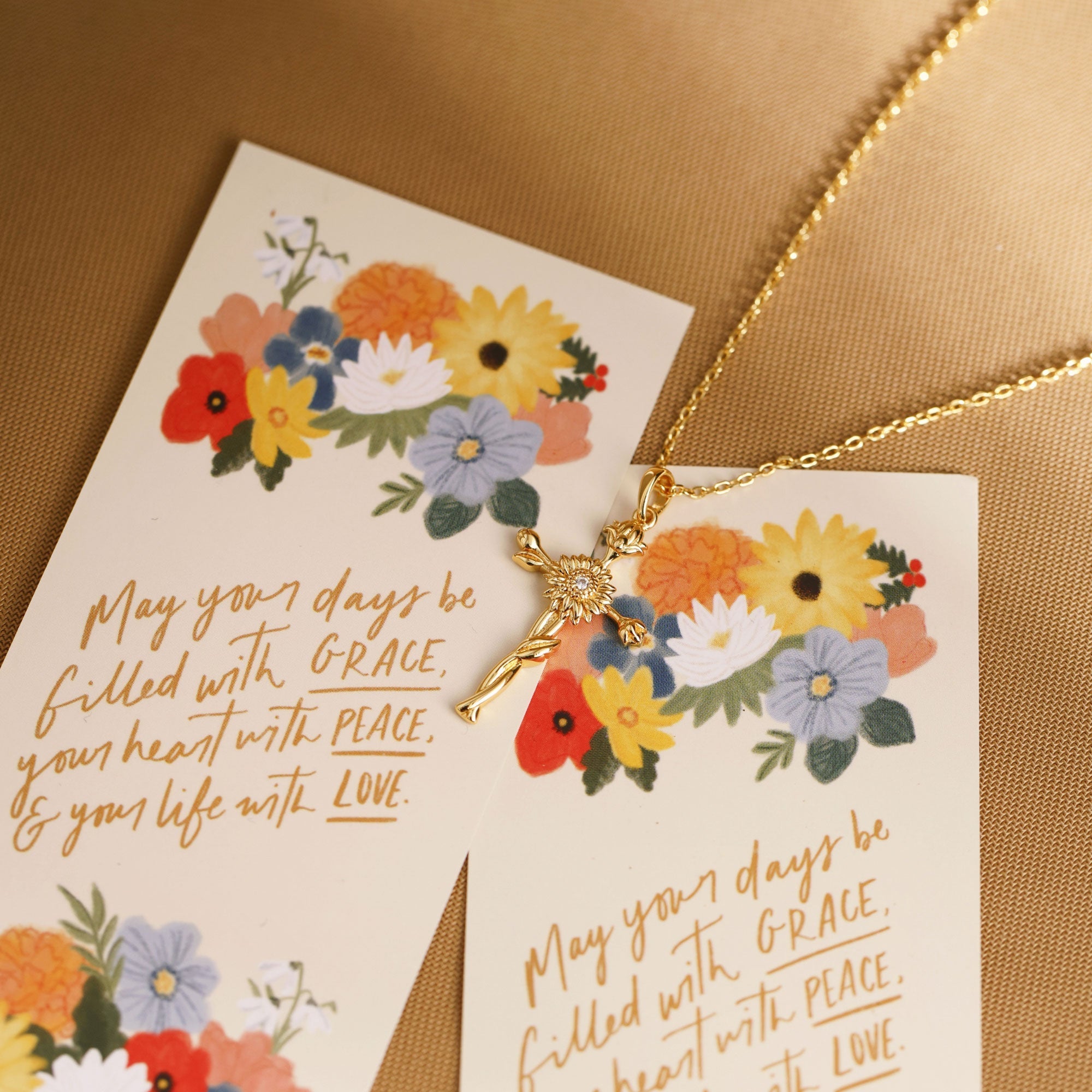 Floral Cross November Sunflower Birth Flower Necklace