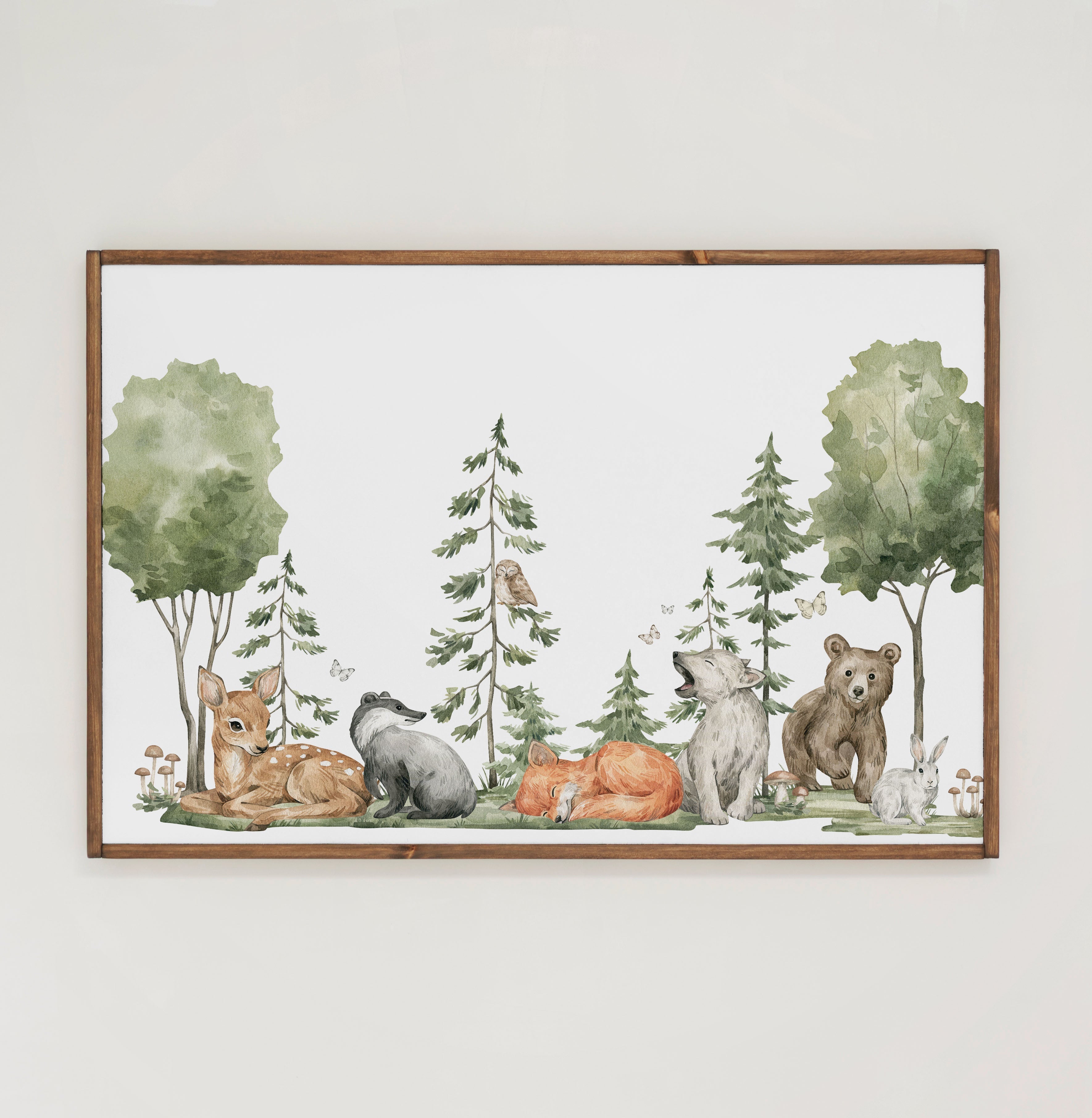 Woodland Animals | Framed Wooden Art - Horizontal