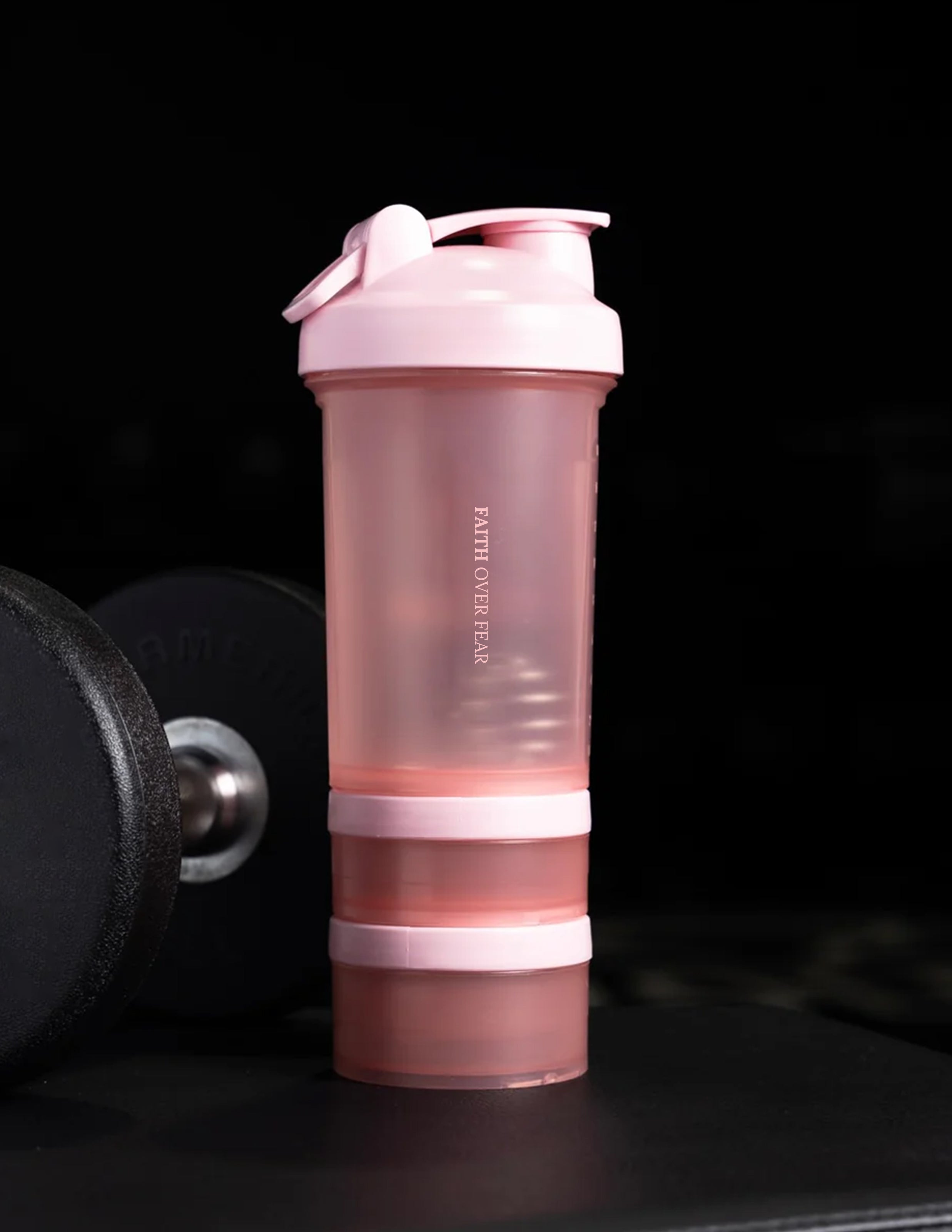 PINK SHAKER BOTTLE WITH STORAGE COMPARTMENTS