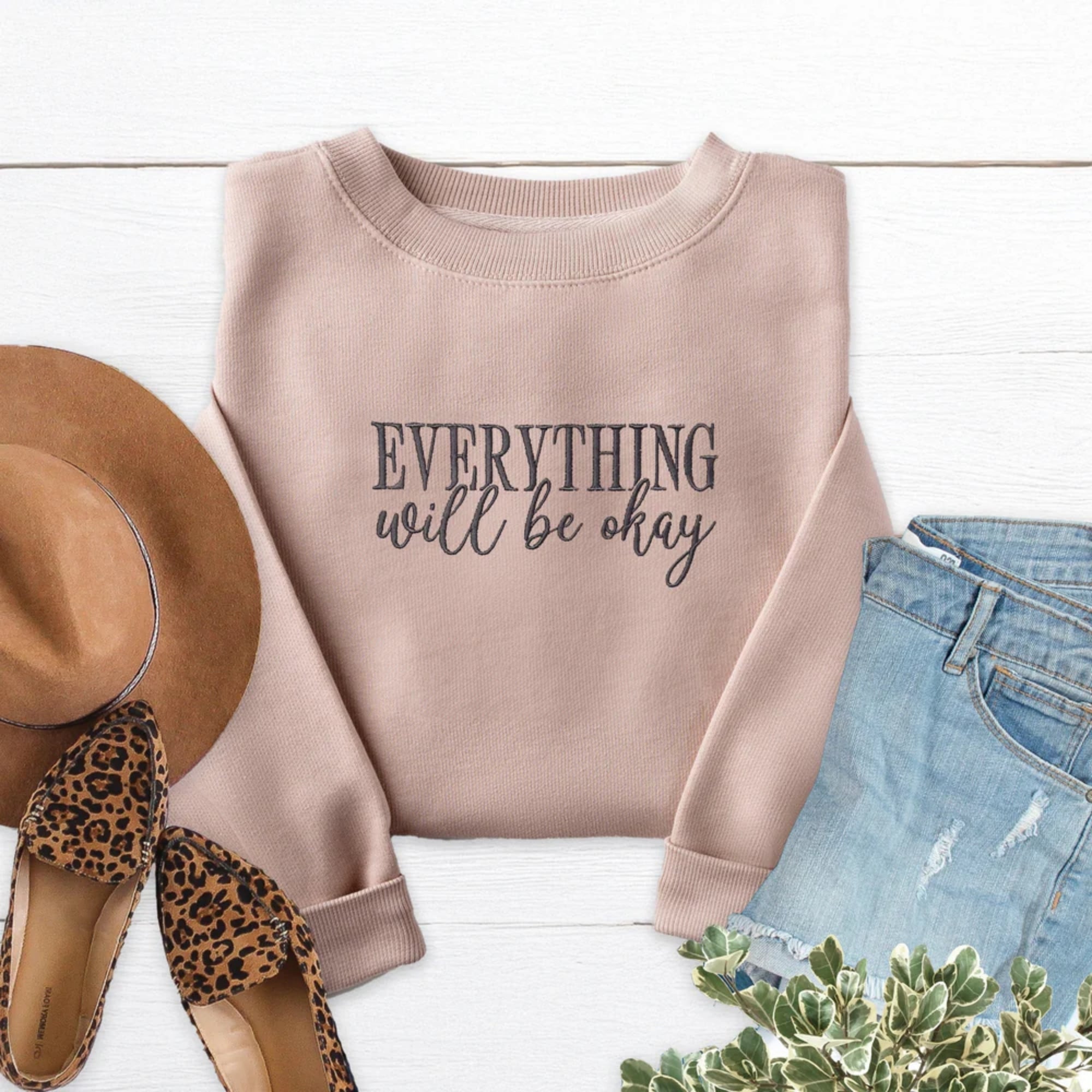 Everything Will Be Okay Embroidered Crewneck Sweatshirt