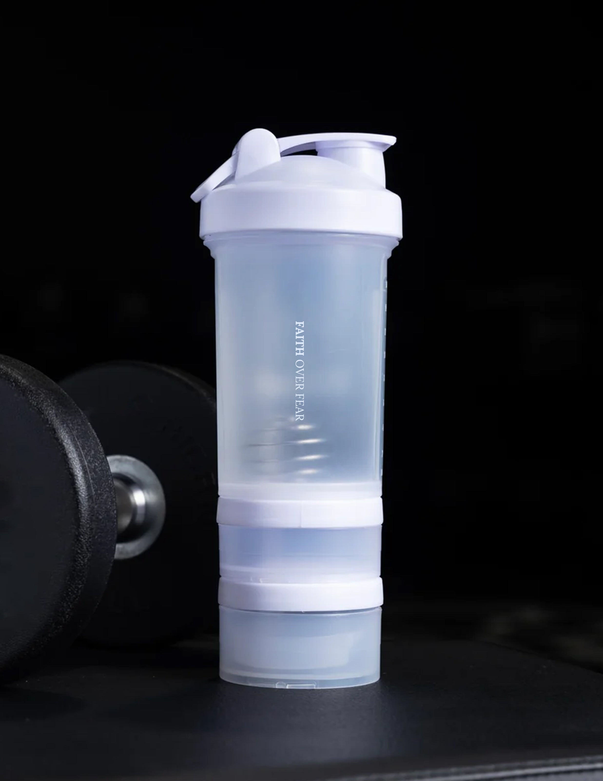 ARCTIC WHITE SHAKER BOTTLE WITH STORAGE COMPARTMENTS
