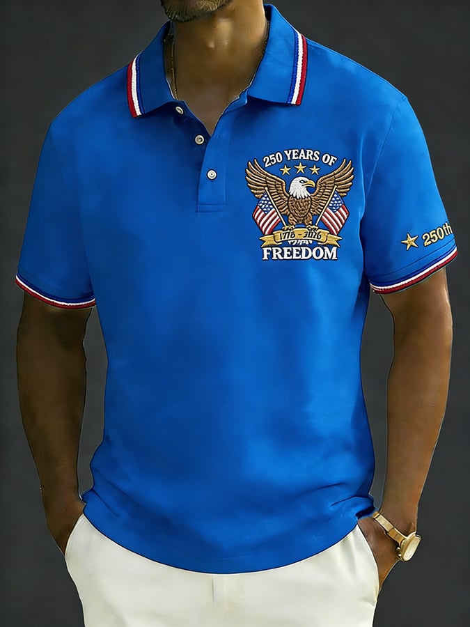 Men's Retro 250th Anniversary of the United States Print  Independence Day Cross Print Polo Shirt
