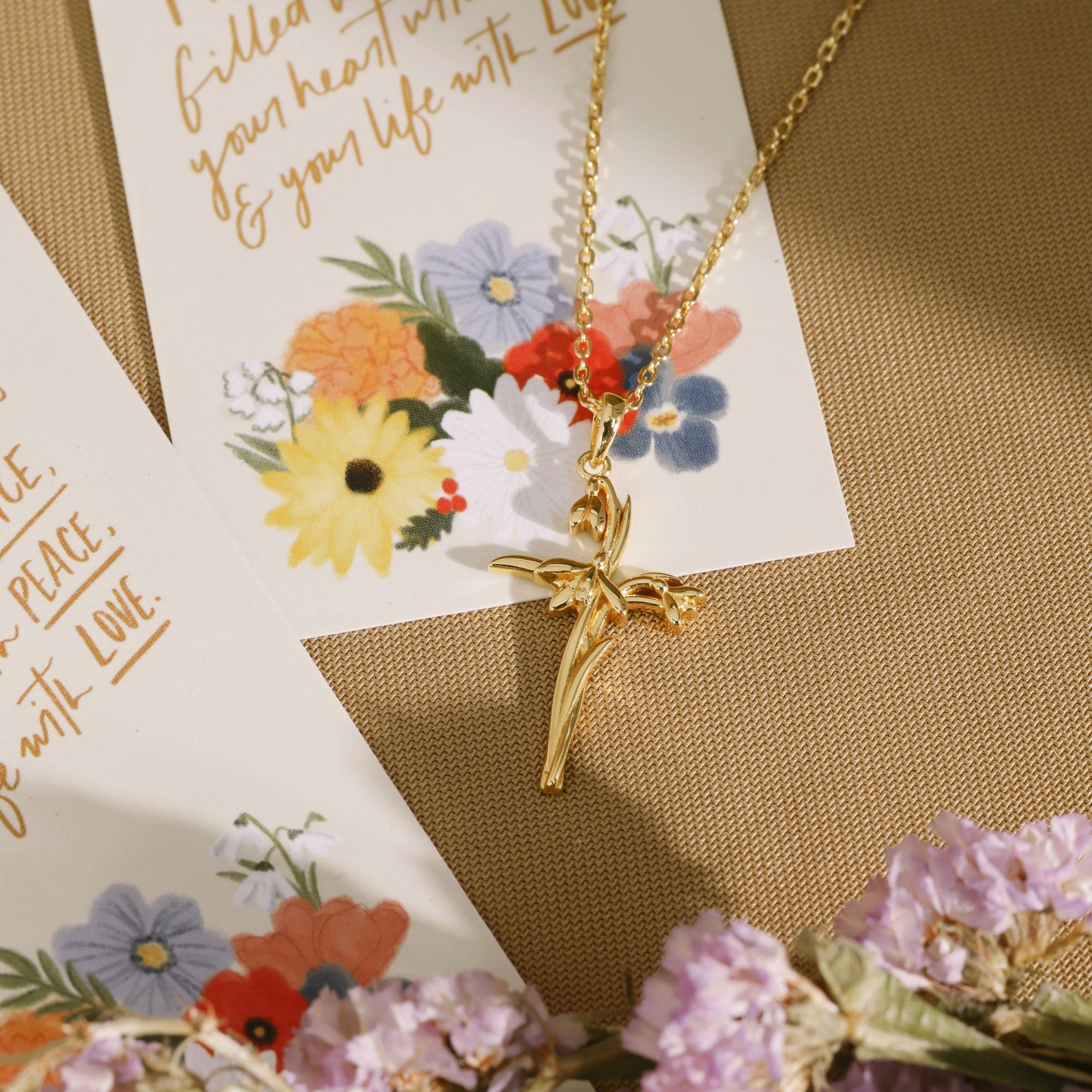 Floral Cross January Snowdrop Birth Flower Necklace